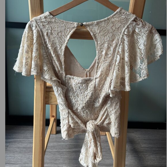By Anthropologie V-Neck Flutter Hem Tie Top - Women's XS - Picture 5 of 8